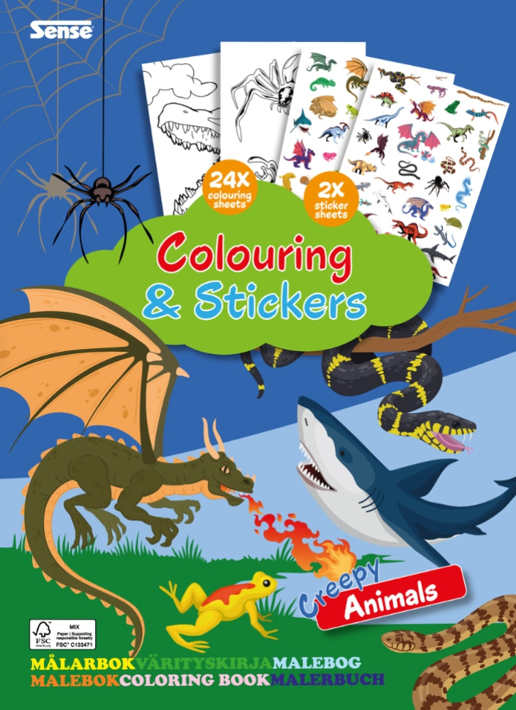 MÅLARBOK LÄSKIGA DJUR MED STICKERS FSC®