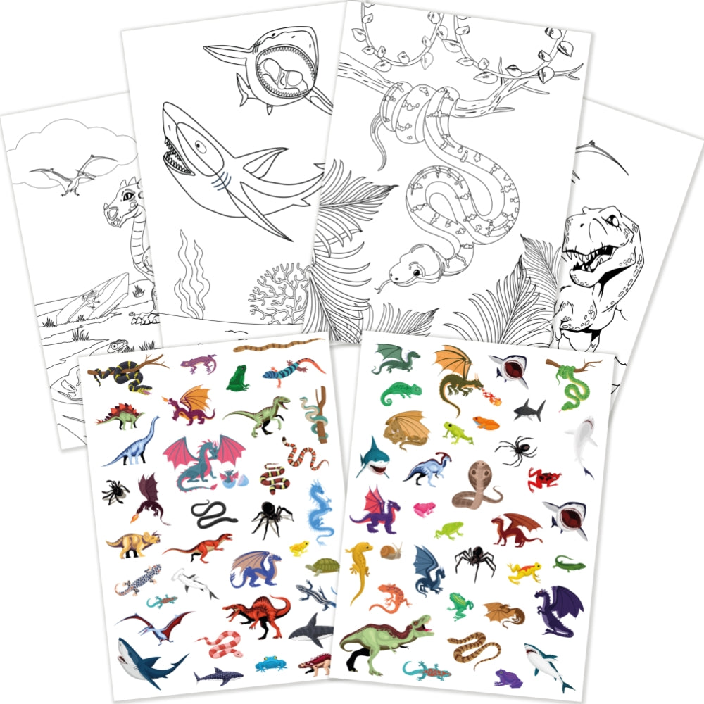 MÅLARBOK LÄSKIGA DJUR MED STICKERS FSC®